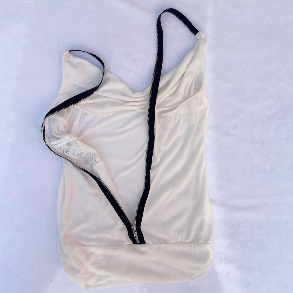Miley Cyrus & Max Azria Cream Cowl Neck Zip Strap Tank Top Size S Y2K - Picture 9 of 10